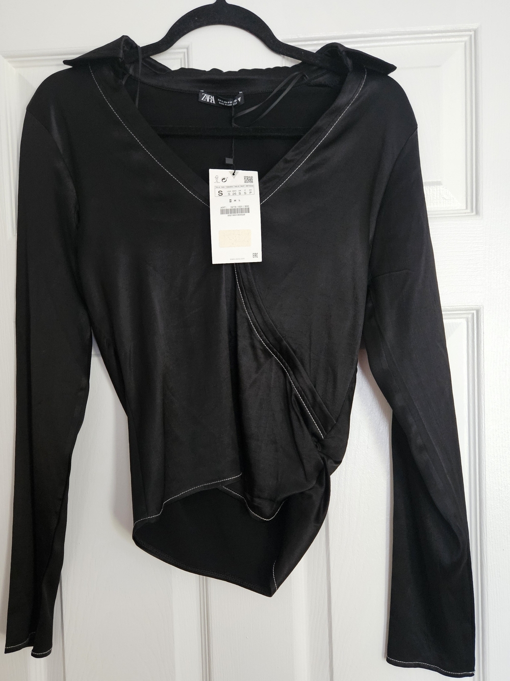 Zara Black Long-Sleeve Asymmetric Wrap Top
